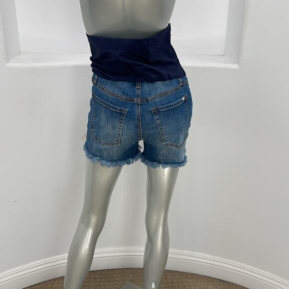 Spécial A  Los Angeles  Maternity Distress Jeans Short Lace inset  Blue Size M - Picture 6 of 8